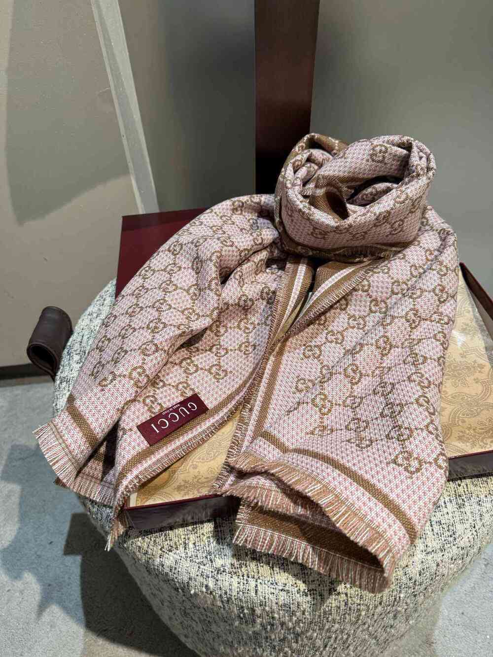 Gucci Pink & Brown GG Monogram Scarf
